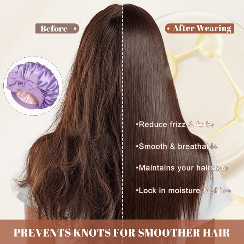 CHLINS Satin Bonnet Silk Bonnet for Sleeping Silk Sleep Cap Double Layer Hair Bonnet with Elastic Tie Band for Curly Hair Night Cap - Image 5